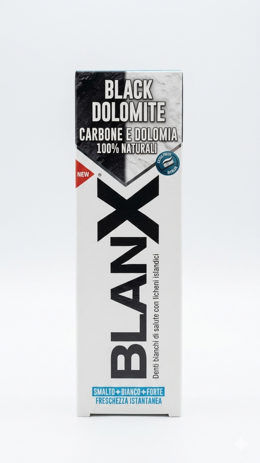 BlanX® Black Dolomite | Dentifricio Sbiancante con Carbone Attivo e Dolomia | Formula Bicolor Smalto Forte 75 ml