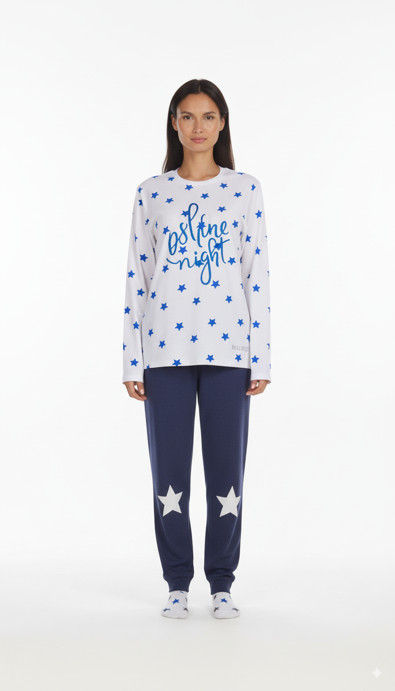 Reliable Pigiama Donna Margot | Caldo Cotone, con Calzini Inclusi, Fantasia Stelle
