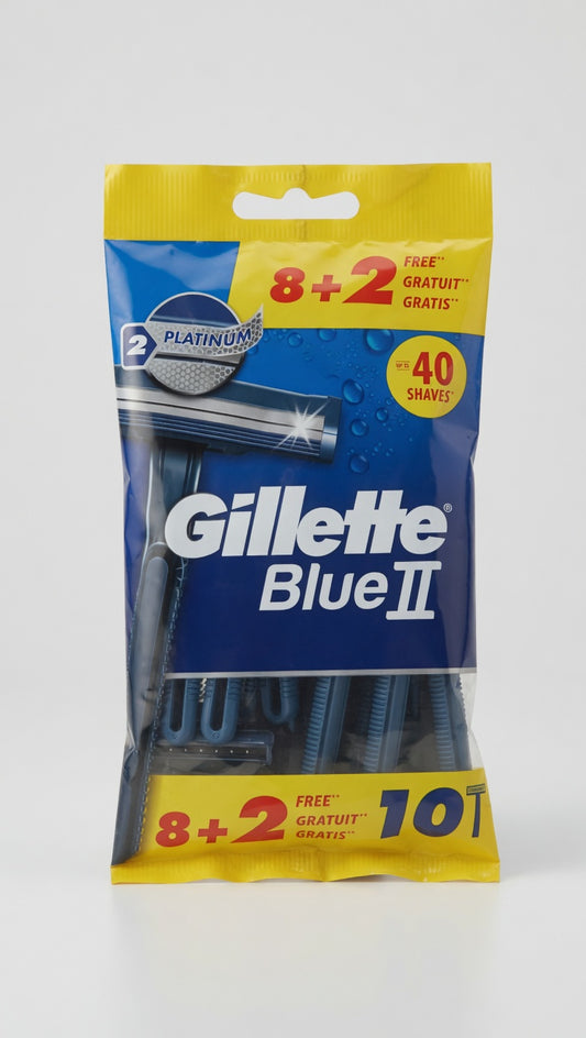Gillette Blue II Rasoio Uomo Usa e Getta | Confezione 10 Pezzi (8+2 Gratis) | 2 Lame con Striscia Lubrificante Platinum