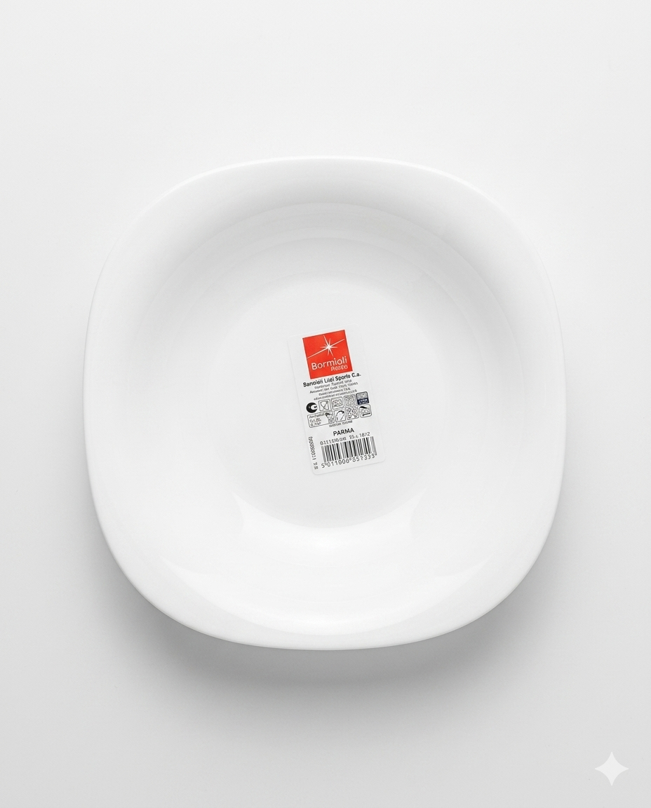 Bormioli Rocco Parma Set 6 Piatti Fondi in Vetro Opale Temperato – Design Moderno Square – Soluzione Antirottura