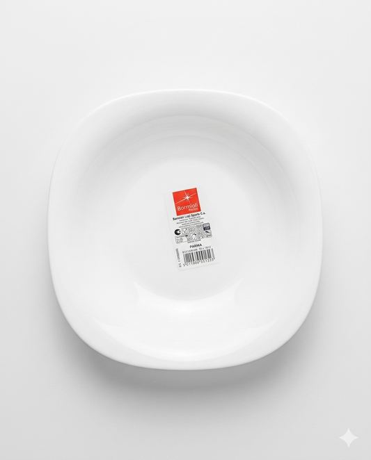 Bormioli Rocco Parma Set 6 Piatti Fondi in Vetro Opale Temperato – Design Moderno Square – Soluzione Antirottura