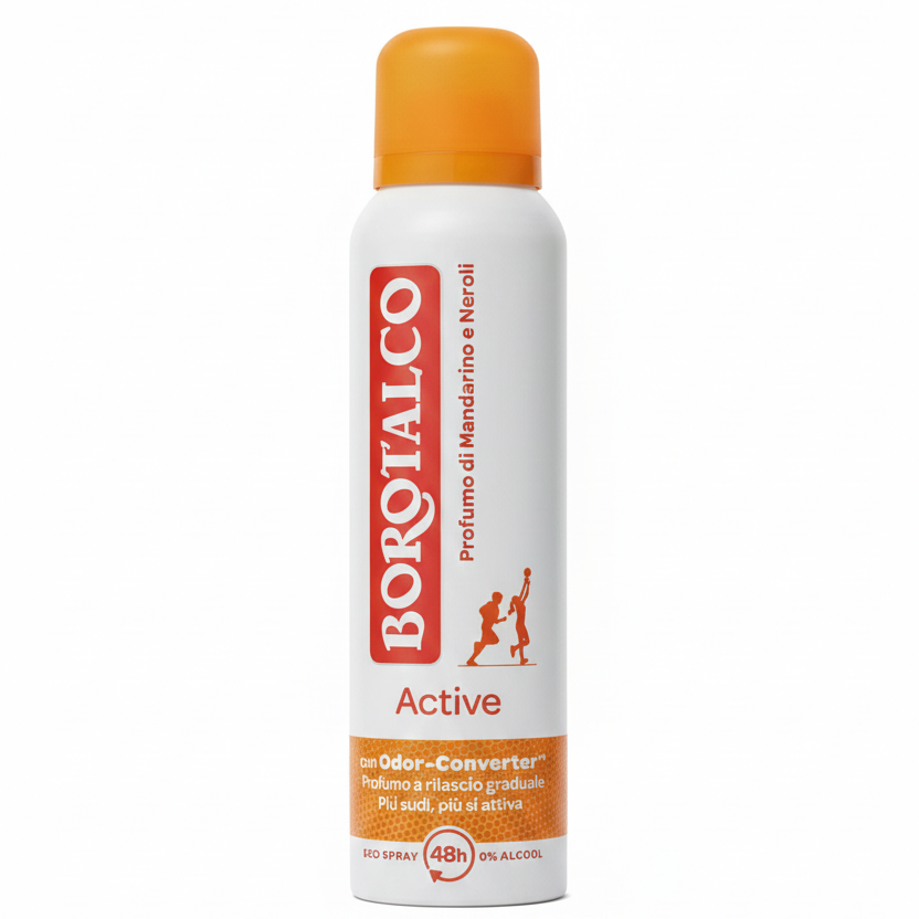 BOROTALCO Active Spray 150ml | Mandarino e Neroli | Deodorante 48H con Tecnologia Odor-Converter™ | 0% Alcool