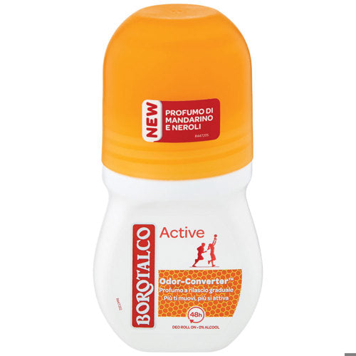 Borotalco Deodorante Active Roll-On 50ml | Microcapsule Attive Mandarino e Neroli | Protezione 48h Sotto Sforzo 0% Alcool