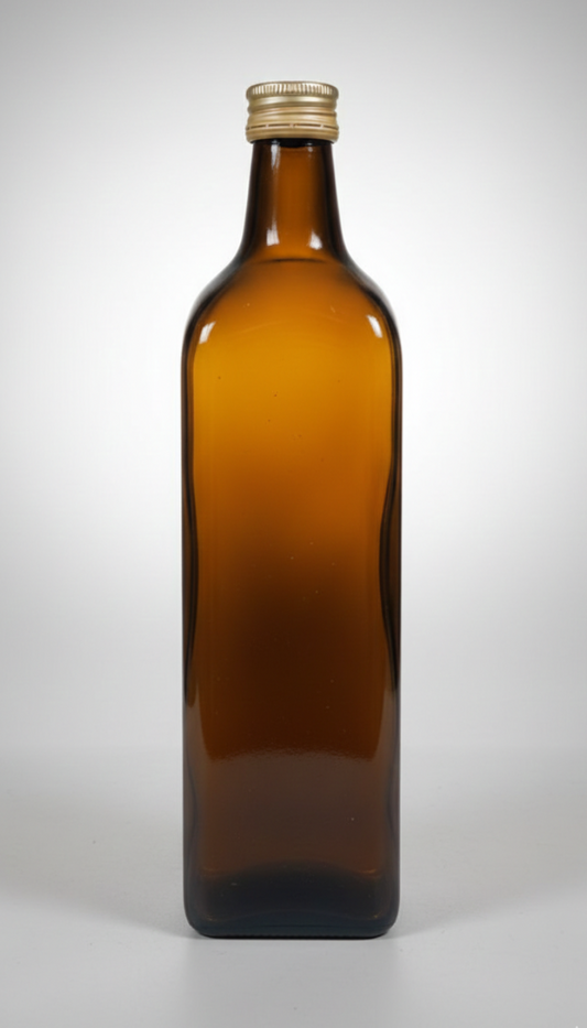 Ambrosio Bottiglia in Vetro Ambrato da 1000 ml | Contenitore per Olio e Liquidi con Tappo a Vite | Protezione UV per Conservazione Alimentare