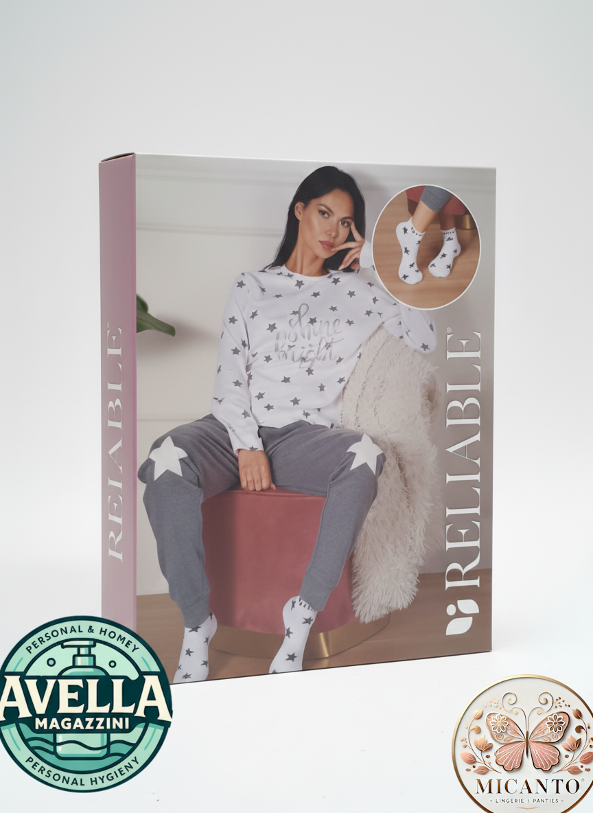 Reliable Pigiama Donna Margot | Caldo Cotone, con Calzini Inclusi, Fantasia Stelle