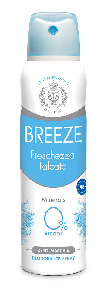 Breeze Deodorante Spray 150ml | 0% Sali di Alluminio | Efficacia 48 Ore Anti-Macchia | Formula Pelle Sensibile | Varie Profumazioni