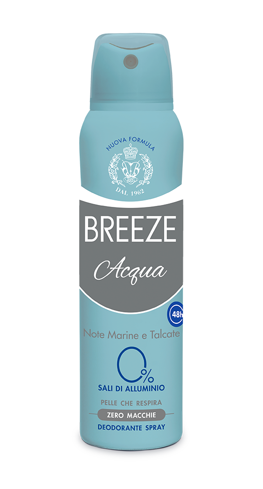 Breeze Deodorante Spray 150ml | 0% Sali di Alluminio | Efficacia 48 Ore Anti-Macchia | Formula Pelle Sensibile | Varie Profumazioni