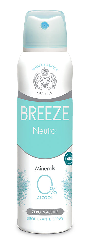 Breeze Deodorante Spray 150ml | 0% Sali di Alluminio | Efficacia 48 Ore Anti-Macchia | Formula Pelle Sensibile | Varie Profumazioni
