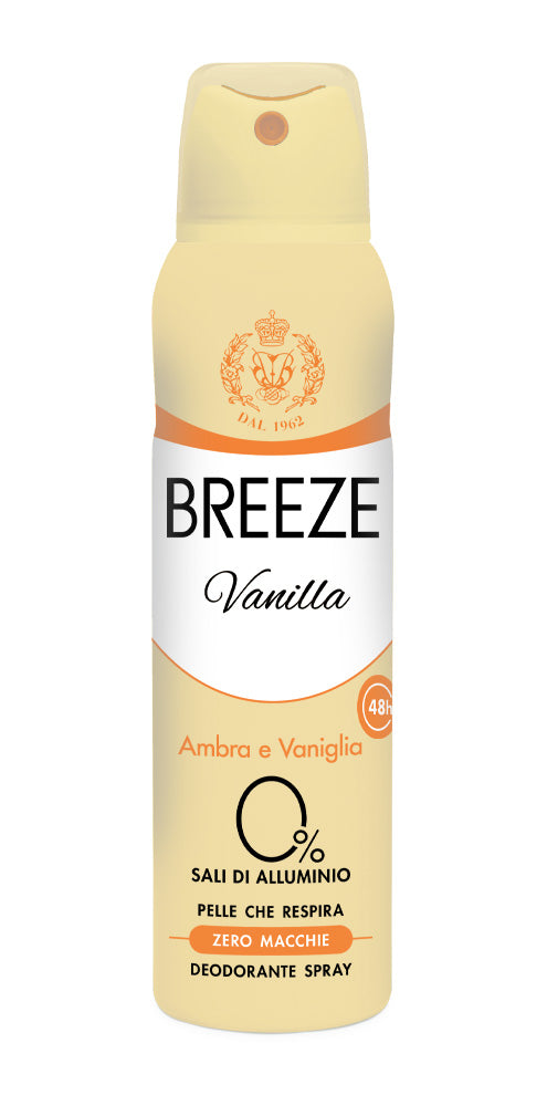 Breeze Deodorante Spray 150ml | 0% Sali di Alluminio | Efficacia 48 Ore Anti-Macchia | Formula Pelle Sensibile | Varie Profumazioni