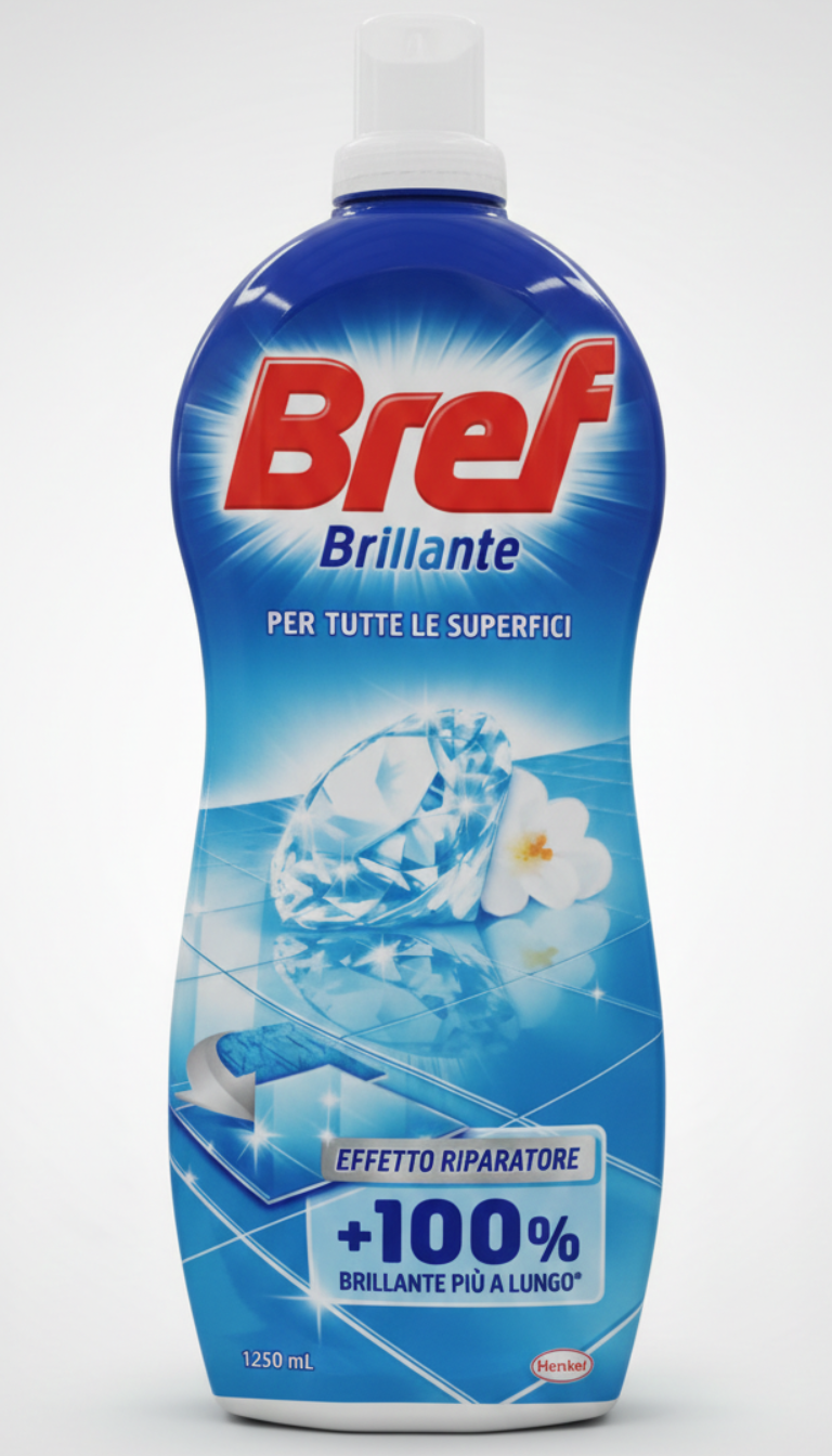 Bref Brillante Detergente Pavimenti Classico 1250 ml | Effetto Riparatore Graduale | Asciugatura Ultra-Rapida e Brillantezza 100% | Per Tutte le Superfici Lavabili