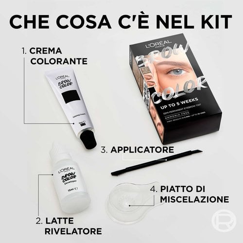 L'Oréal Paris Brow Color Tinta Semipermanente per Sopracciglia Senza Ammoniaca – Risultato Naturale, Copertura Sopracciglia Bianche e Durata Fino a 5 Settimane
