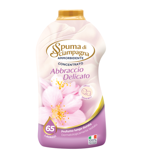 Spuma di Sciampagna Ammorbidente Concentrato Abbraccio Delicato | 65 Lavaggi | 1300ml | Ideale per Pelli Sensibili e Bambini