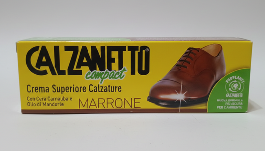 Calzanetto Compact Crema Superiore 40 ml | Lucido per Scarpe in Pelle Marrone | Formula Storica con Cera Carnauba e Olio di Mandorle | Nutre, Lucida e Ravviva il Colore