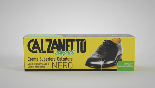 Calzanetto Compact Crema Superiore 40 ml | Lucido per Scarpe in Pelle Nera | Formula Storica dal 1926 con Cera Carnauba e Olio di Mandorle | Nutre, Lucida e Protegge