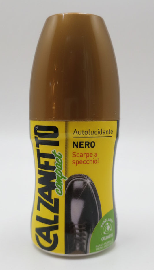 Calzonetto Compact 60 ml | Spugna Autolucidante per Scarpe in Pelle Nera | Ravviva Colore e Lucentezza Istantanea | Formato Tascabile per Casa, Ufficio e Viaggio