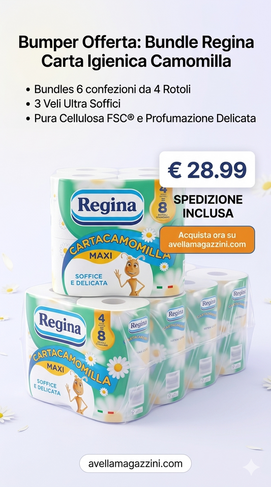 Regina Carta Igienica Camomilla 24 Rotoli (6 confezioni da 4) – 3 Veli Ultra Soffici in Pura Cellulosa FSC®
