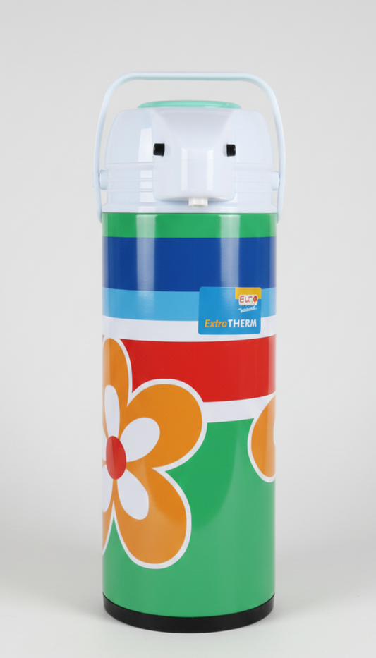 Eva Collection Caraffa Termica a Pompa 1,9 Litri | Thermos Extratherm per Bevande Calde e Fredde | Sistema di Erogazione Facilitato | Design Floreale Elegante con Manico Integrato