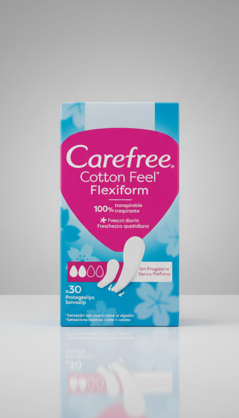 Carefree Cotton Feel Flexiform Salvaslip 30 Pezzi – Design Adattabile Slip e Perizoma, Senza Profumo e Ipoallergenico