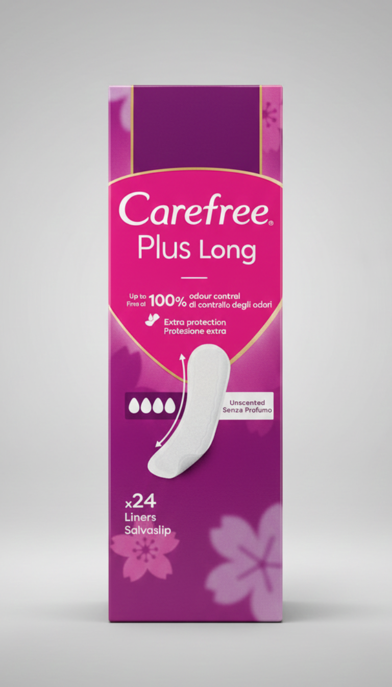 Carefree Plus Maxi Long Salvaslip 24 Pezzi | Protezione Massima Ultra Assorbente | Controllo Odori fino a 12 Ore | Design Extra Lungo e Largo | 0% Coloranti