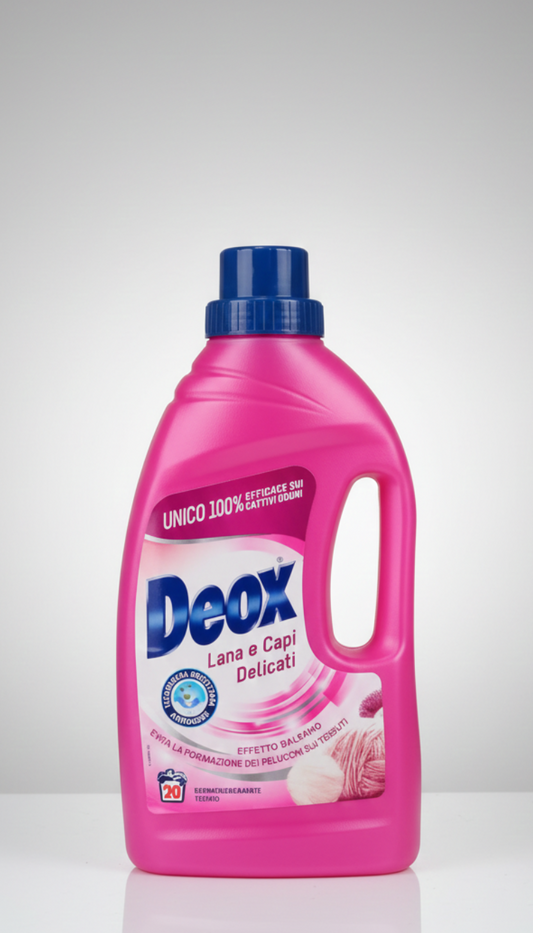 Deox Detersivo Liquido per Lana e Capi Delicati | 1000 ml (20 Lavaggi) | Formula con Tecnologia Anti-Odore Brevettata | Protegge Seta, Cashmere e Sintetici | Dermatologicamente Testato