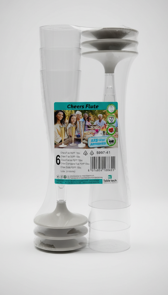 Flute Table-Tech Cheers (6 pz) | 138cc Riutilizzabili (1-25 Usi) | Plastica Elegante PS/PP per Spumante