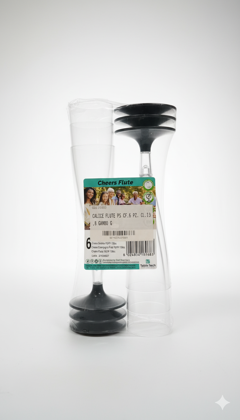 Flute Table-Tech Cheers (6 pz) | 138cc Riutilizzabili (1-25 Usi) | Plastica Elegante PS/PP per Spumante