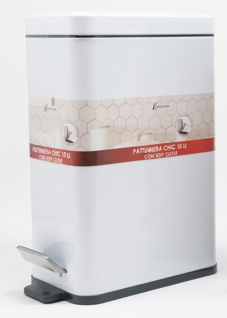 Kasaviva Pattumiera Chic 10 Litri con Soft Close | Cestino in Metallo Design Moderno | Dimensioni 28x17x38 cm | Chiusura Silenziosa e Ammortizzata | Bianco o Tortora