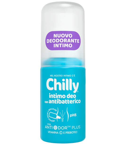 Chilly Intimo Deo spray antibatterico con vitamina C e prebiotici, protezione odori e freschezza quotidiana pH 5, uso dopo detersione