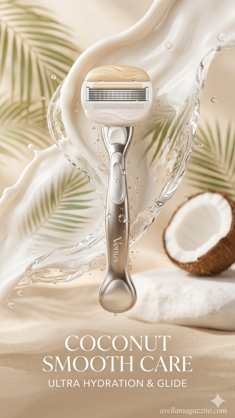 Gillette Venus Pro ComfortGlide Coconut – Rasoio Donna con Manico in Metallo, 2 Ricariche e Gancio Doccia – Per Pelle Secca