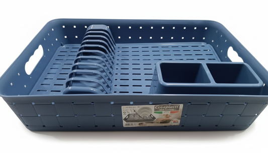 Lega Casalinghi Colapiatti Scola Stoviglie con Vasca Contenitore 44x30x10h cm – Plastica Rinforzata Effetto Rattan Antigoccia – Soluzione Organizzazione Lavello e Protezione Top Cucina