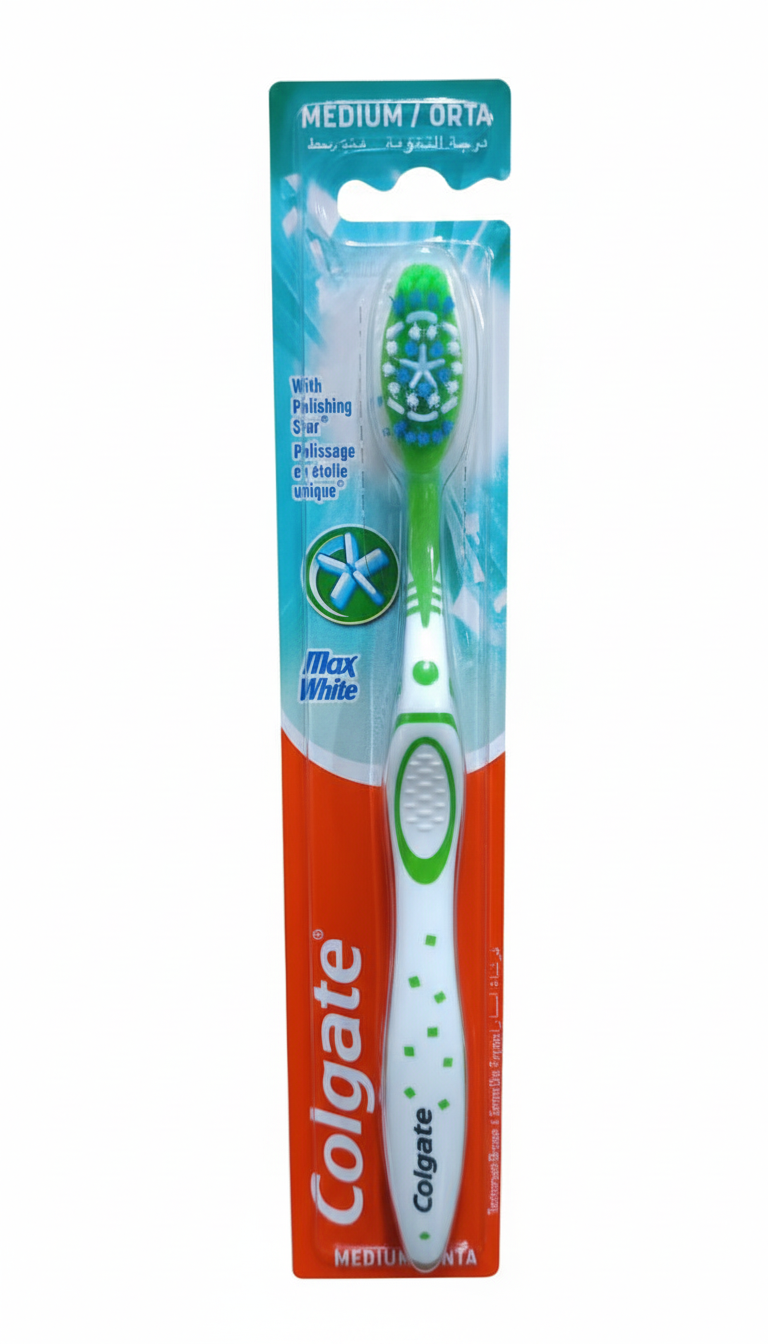 Colgate Spazzolino Max White Medium | Tecnologia Sbiancante per Rimozione Macchie Superficiali | Pulizia Profonda e Sorriso Brillante