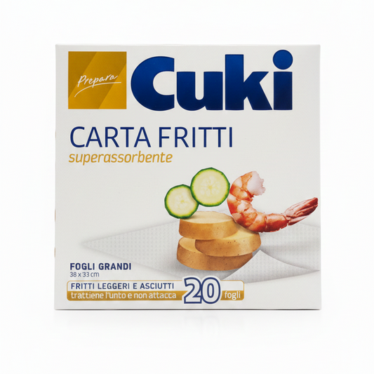 Cuki Carta Fritti 20 Fogli 32x33 cm | Tecnologia Super Assorbente e Alveolare | Per Fritture Croccanti, Asciutte e Resistente all'Unto