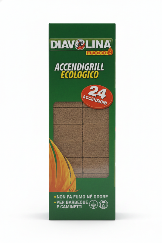 DIAVOLINA ACCENDIGRILL ECOLOGICO 24 CUBI | Formula Senza Fumo né Odore | Ideale per Barbecue e Caminetti | Accensioni Ecologiche