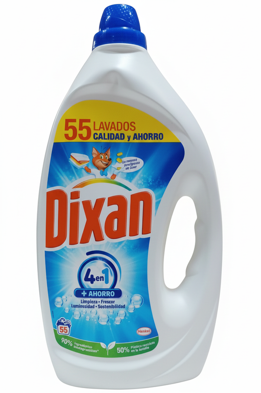 Dixan Liquido Lavatrice 4in1 Classico 55 Lavaggi (2,475 L) | Tecnologia Deep Clean per Pulizia Profonda | Efficace a 20°C | Brillantezza e Freschezza Duratura