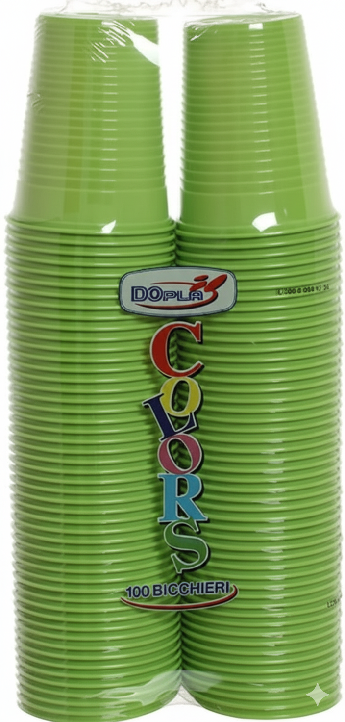 DOpla Bicchieri Colors Monouso Verde Acido 200cc | Confezione 100 Pezzi (2x50) | Bicchieri in Plastica Colorata per Feste, Catering ed Eventi