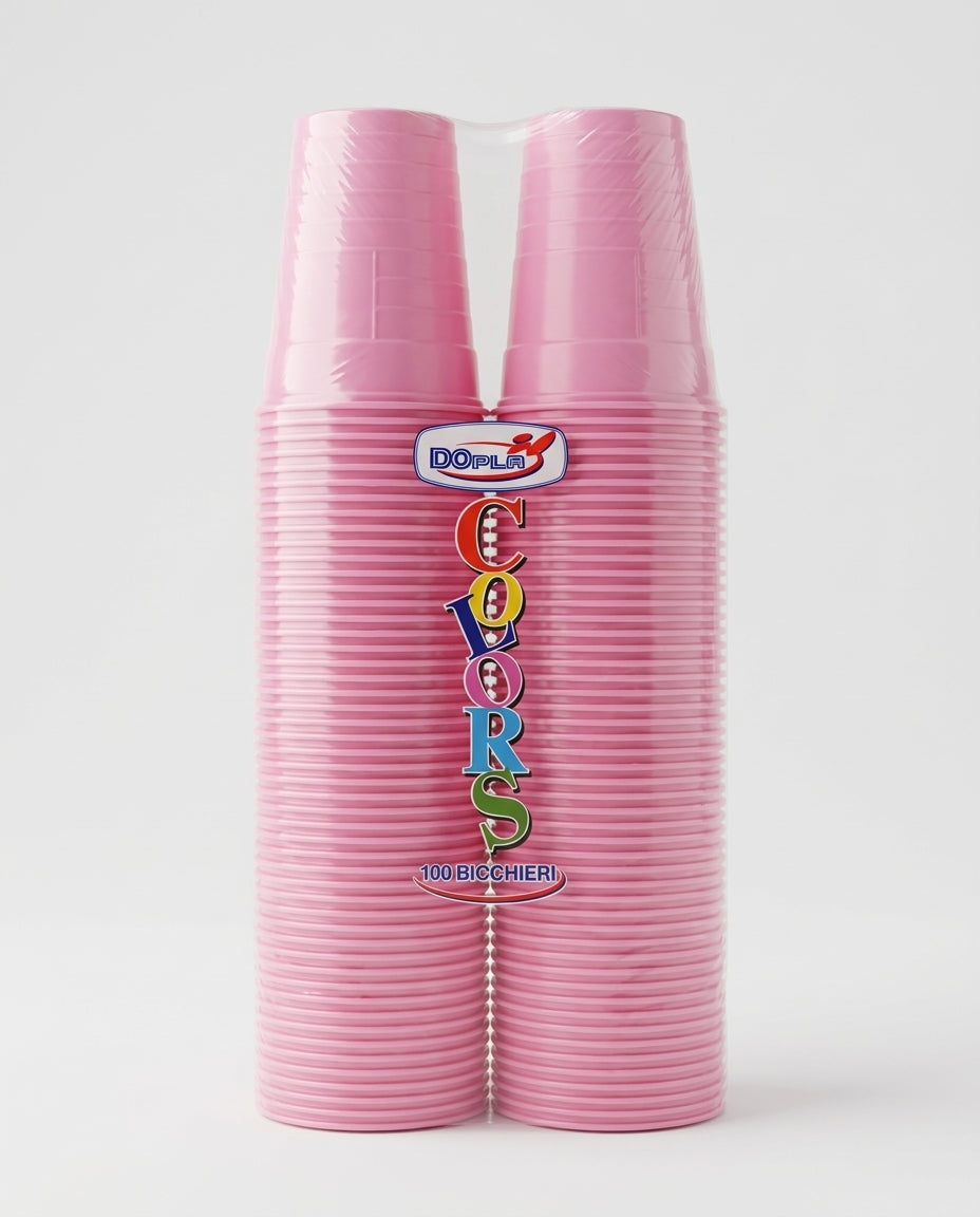 Dopla Colors Bicchieri Rosa 200ml 100 Pezzi Plastica PS6 – Resistenza Termica 90°C Feste Eventi Made in Italy