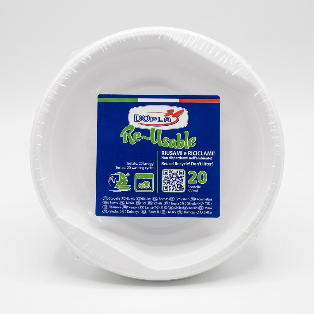 Dopla Re-Usable Scodelle 630ml 20 Pezzi Plastica PS6 – Riutilizzabili Lavabili in Lavastoviglie Microonde Made in Italy