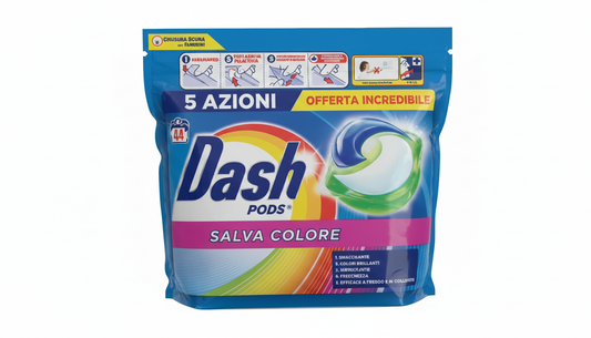Dash Pods | Salva Colore | Giga Pack 44 Lavaggi | Detersivo in Capsule per Capi Colorati | Azione Anti-Sbiadimento | Pulizia Profonda e Protezione Fibre | Efficace a 20°C