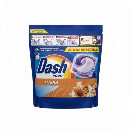 Dash Pods Ambra 44 Lavaggi – Detersivo in Capsule All-in-1 – Profumazione Intensa e Avvolgente – Giga Pack Convenienza