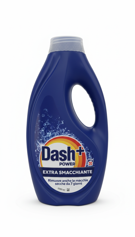 Dash + Power Detersivo Liquido Extra Smacchiante | 20 Lavaggi | Rimuove Macchie Secche da 7 Giorni | Efficace a 20°C