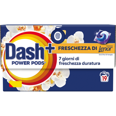 Dash Power Pods Detersivo Lavatrice in Capsule | 19 Lavaggi | Profumazione Lenor Oro & Vaniglia | Pulizia Profonda e Protezione Fibre
