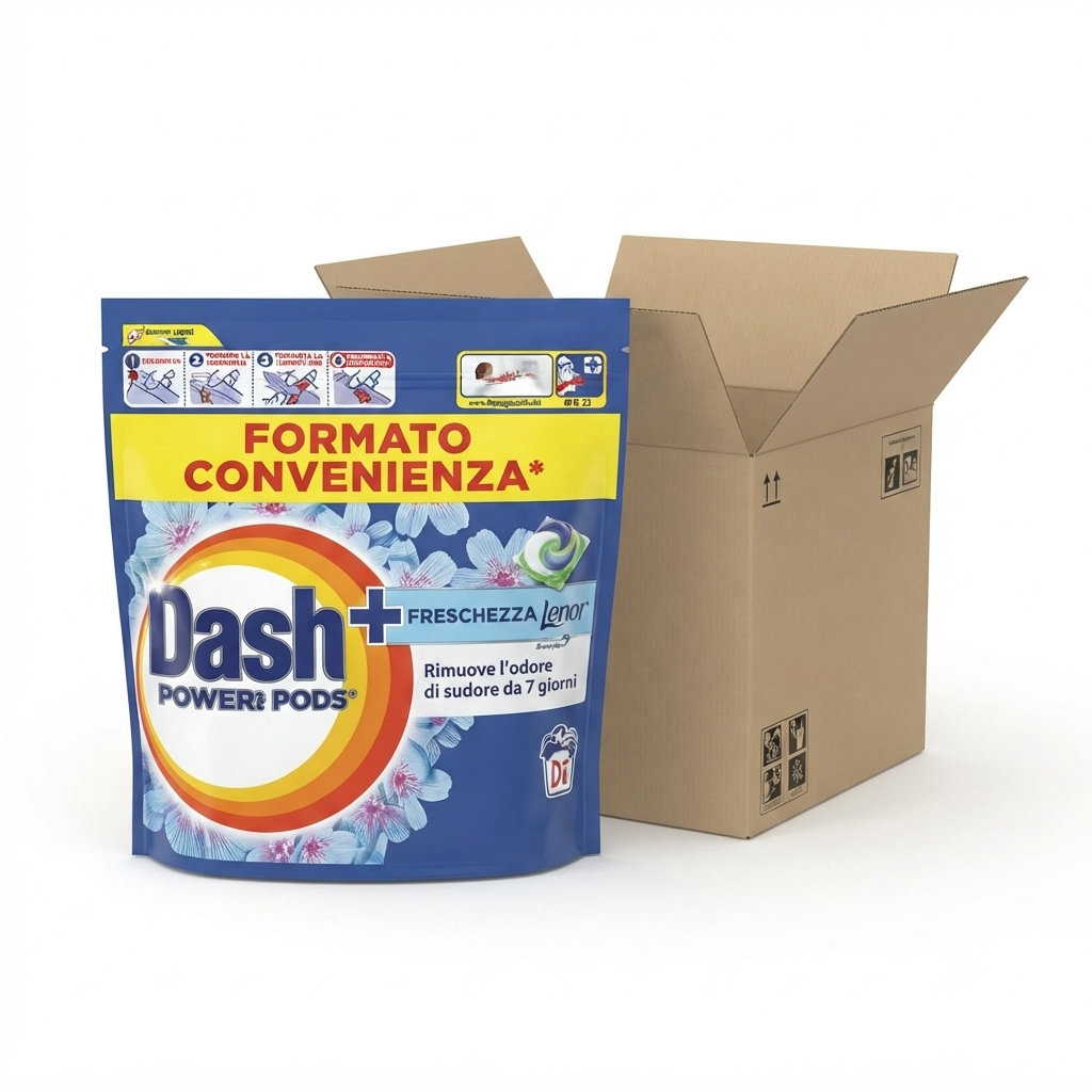 Dash POWER Pods + Lenor Freschezza detersivo lavatrice 70 capsule, rimozione macchie e protezione fibre.