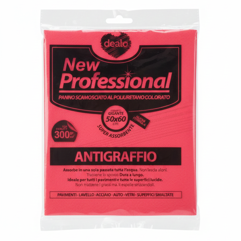 Dealo panno scamosciato 50x60 cm in PU anti-aloni, ideale per marmo, gres e ceramica lucida.