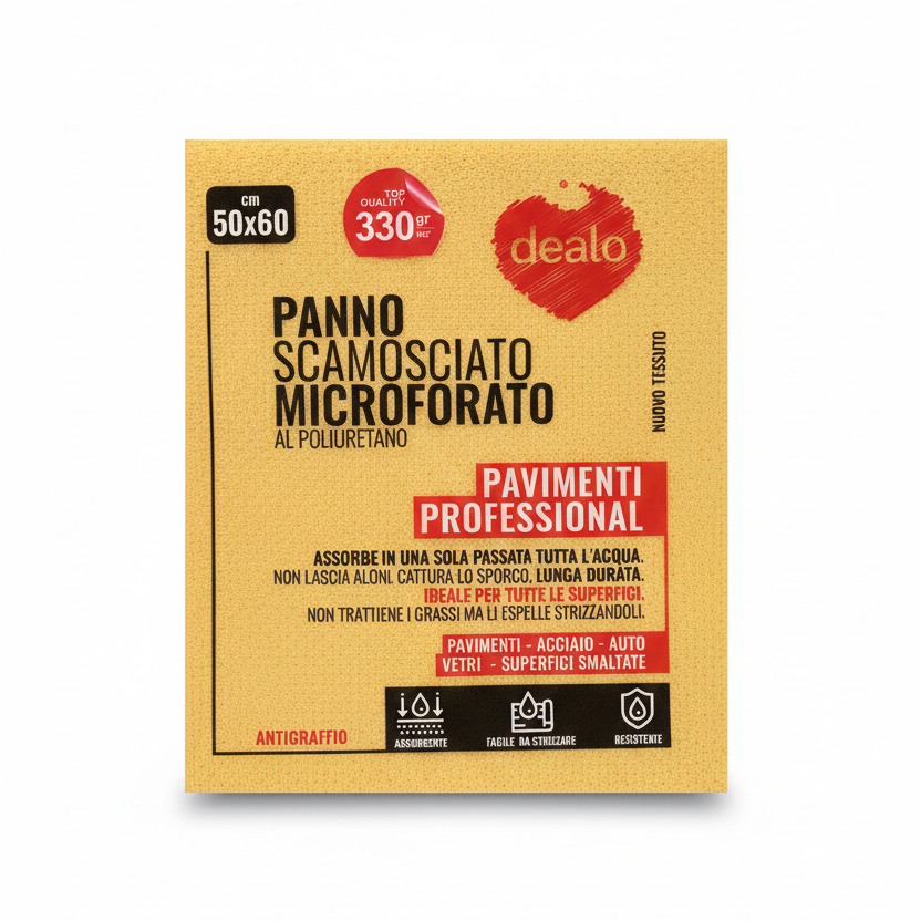 Dealo Professional Panno Scamosciato in Pelle Sintetica Microforata 50x60 cm – Ultra Assorbente e Anti-Graffio – Per Vetri, Auto e Laccati