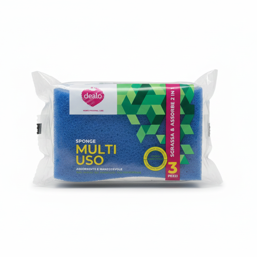 Dealo Sponge Multiuso 3 Pezzi – Spugna Abrasiva per Piatti e Superfici – Lato Assorbente e Scrostante – Confezione Risparmio