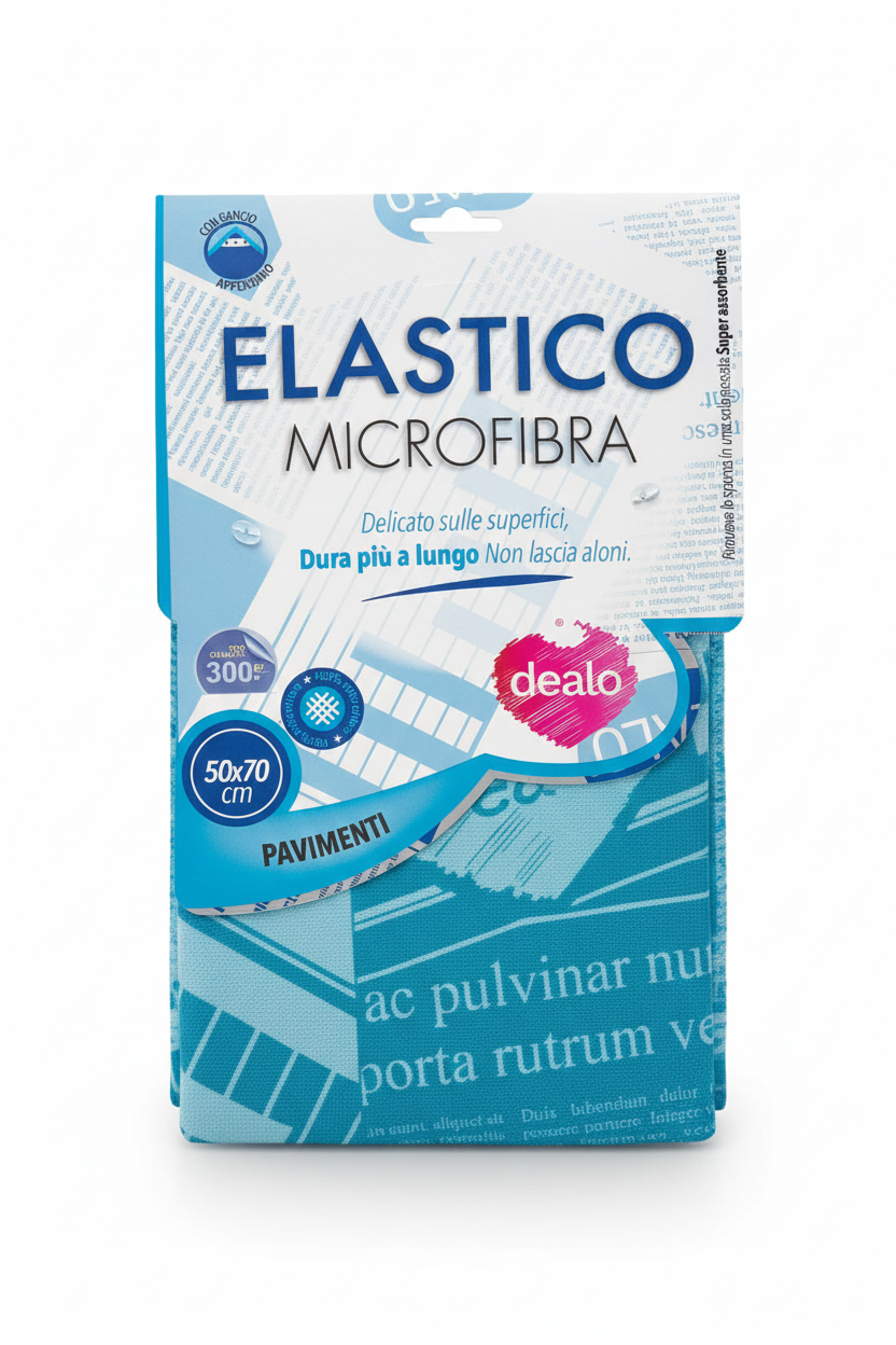 Dealo Panno Pavimenti Microfibra Elastica XL 50x70 cm, panno in microfibra ad alta capacità assorbente progettato per asciugare rapidamente e rimuovere aloni da superfici come marmo, gres e parquet, lasciando i pavimenti puliti e brillanti con poche passate.