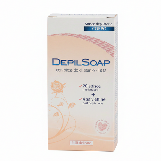 DepilSoap Strisce Depilatorie Corpo 20pz – Pelli Delicate – Con Biossido di Titanio (TiO2) – Pelle Liscia e Morbida