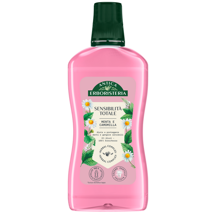 Antica Erboristeria Collutorio Sensibilità Totale 500ml Menta e Camomilla 0% Alcool – Protezione Gengive Sensibili e Rinforzo Smalto