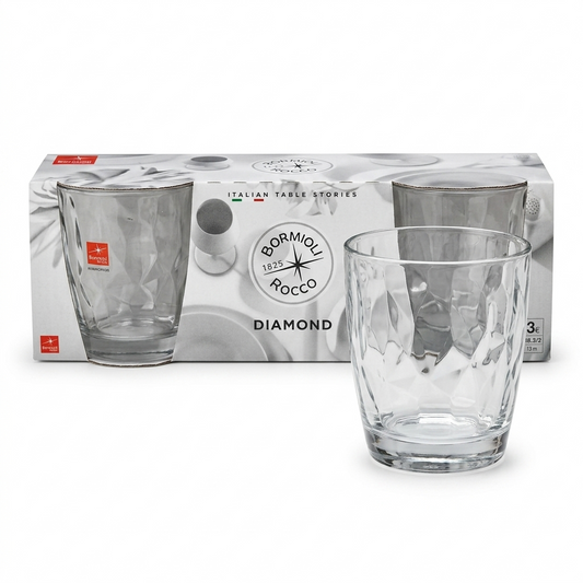 Bormioli Rocco Diamond Set 3 Bicchieri DOF 38,5 cl – Vetro Trasparente Luxury per Acqua e Whisky Made in Italy