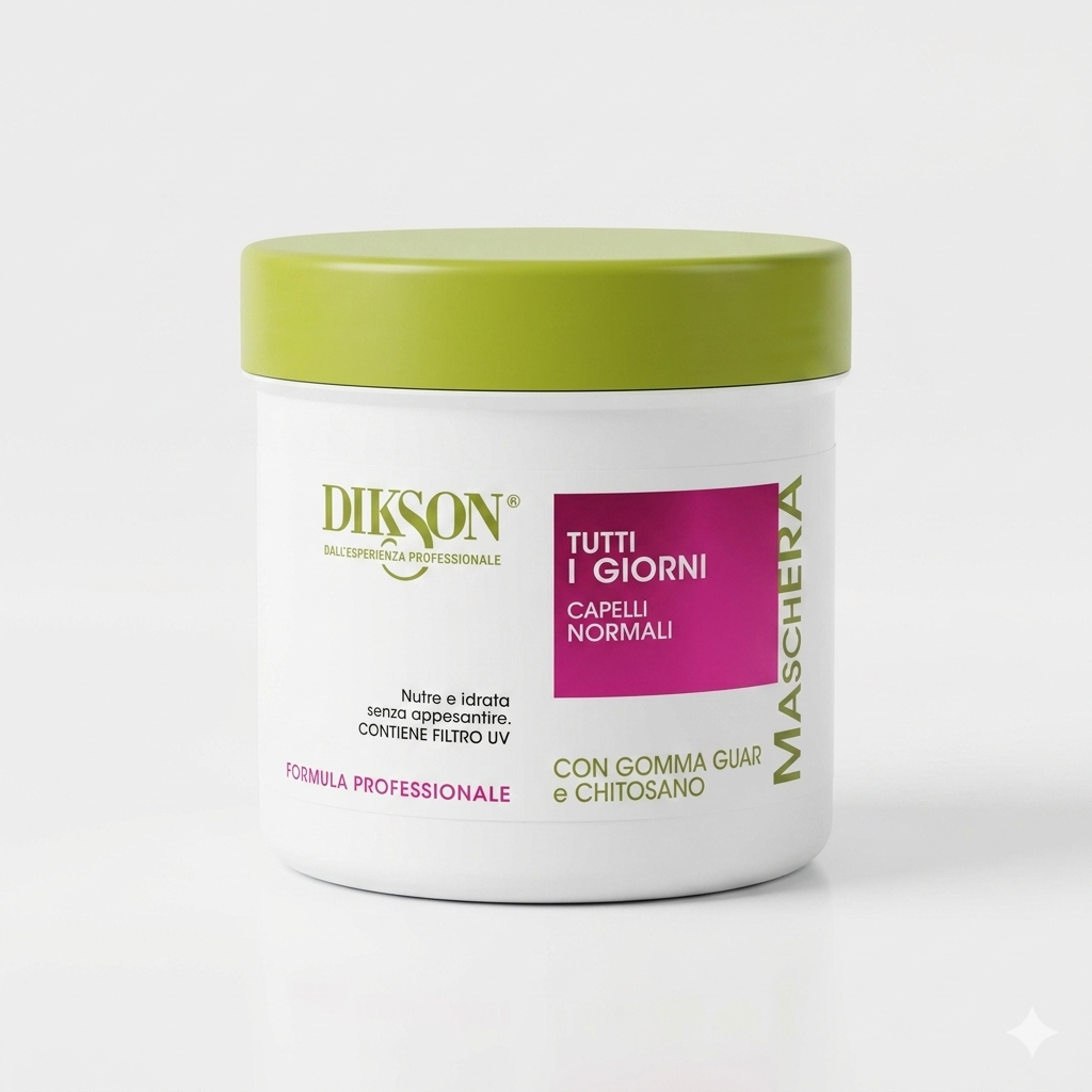 Dikson Maschera Tutti i Giorni 500 ml, trattamento nutriente e idratante per uso frequente, ideale per capelli normali e sottili, formula leggera anti-appesantimento con azione anti-invecchiamento, dona morbidezza, brillantezza e districabilità quotidiana